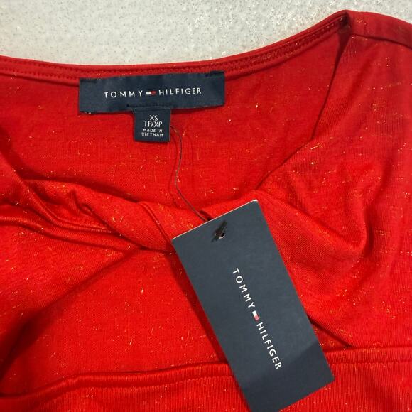 Tommy Hilfiger Red Lurex Twist Neck Top Women’s XS Long Sleeve Cutout NWT - Picture 6 of 10